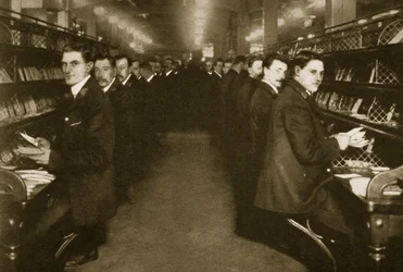 Staff sorting letters at the Post Office, Mount Pleasant